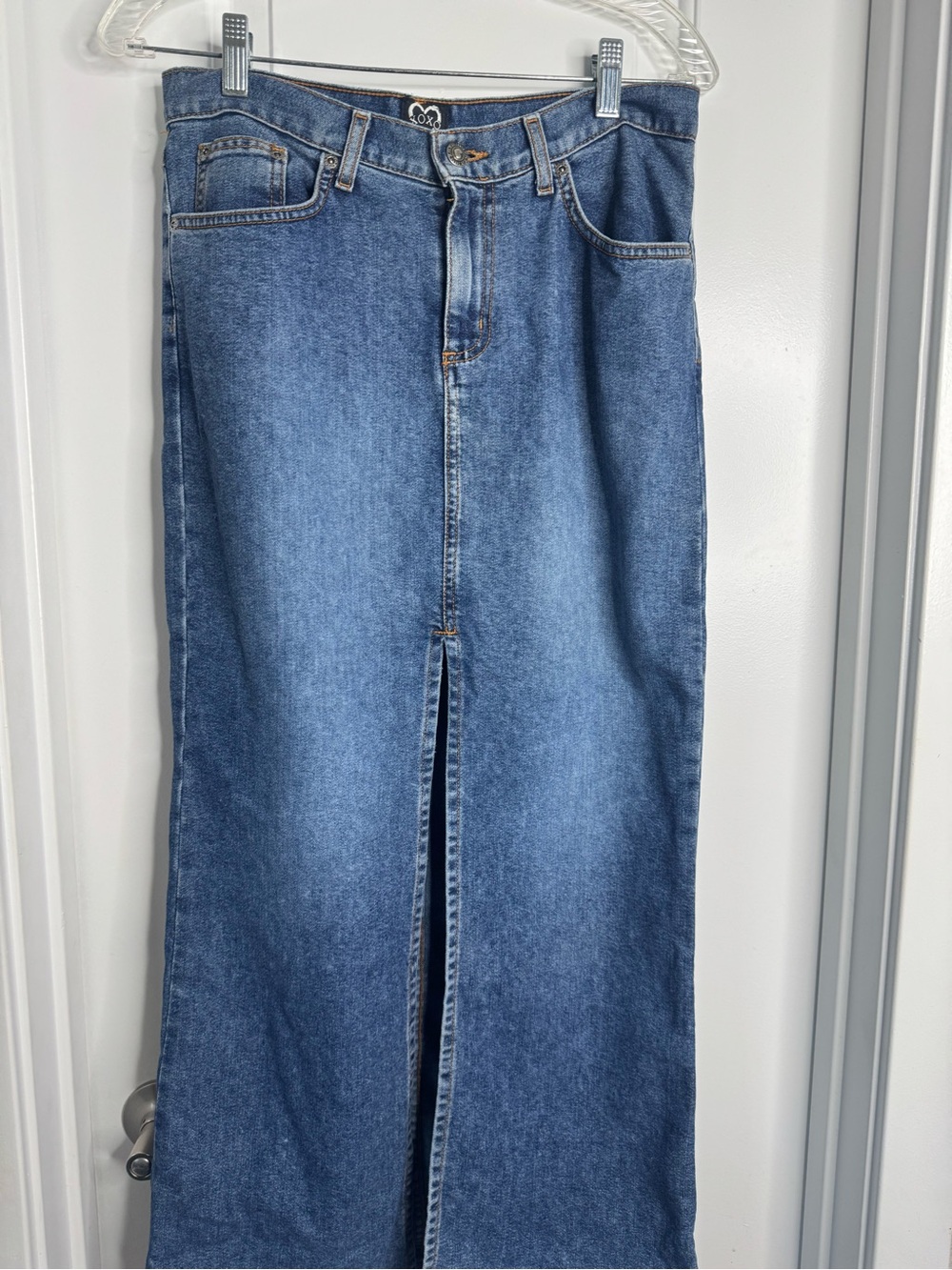 Vintage 90s XOXO Denim Maxi Skirt | Size 7/8 High Waist Long Jean Skirt